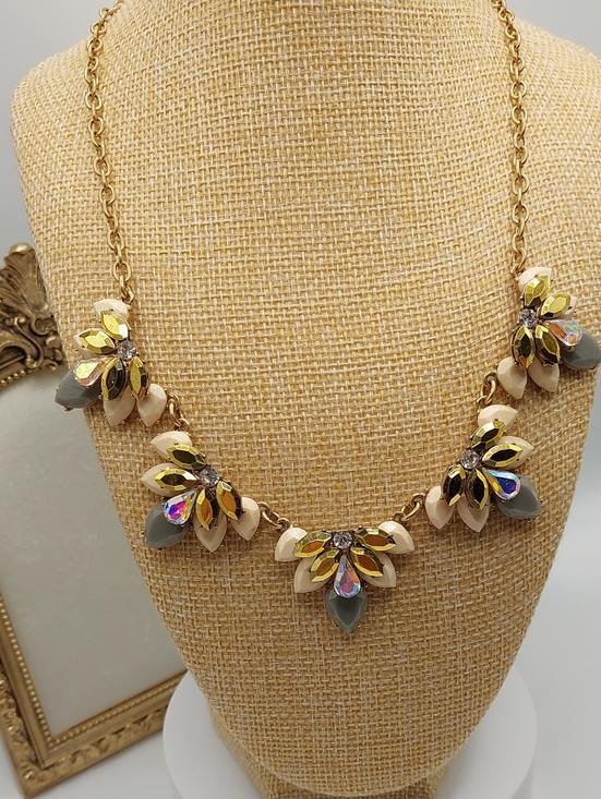 J. Crew Jewelry - J. CREW Gold Tone AB RHINESTONE Statement Choker Necklace - Matte Goldtone EUC